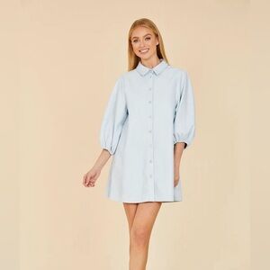 NWT Dolce Cabo Faux Leather Dress with Puff Sleeves light blue size small
